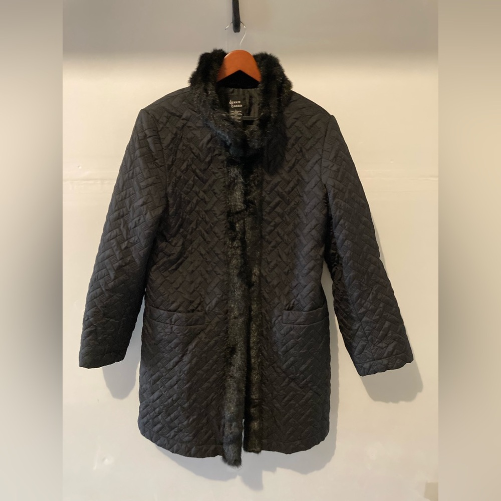 NWOT!! Dennis Basso Black Quilted w/ faux fur detail